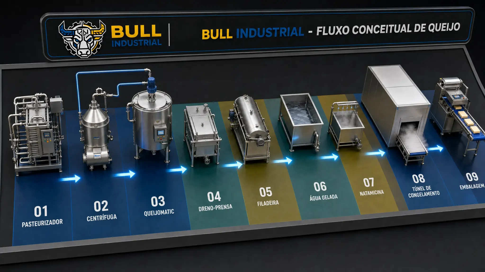 Planta isométrica · Linha integrada Bull para queijo